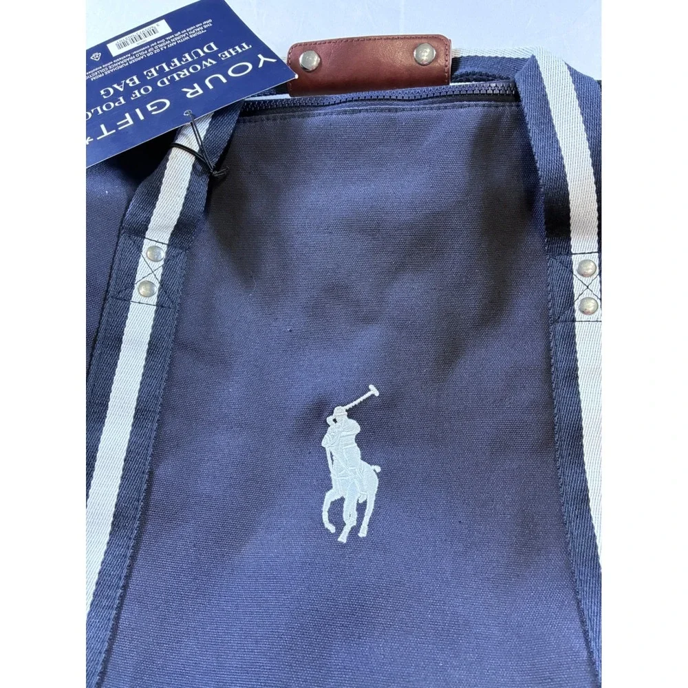 Polo Ralph Lauren Navy Blue Canvas Duffle Bag Weekend Travel Gym Bag NWT